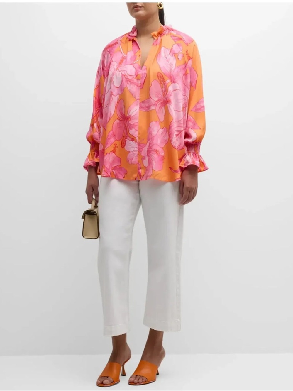 Finley Candace Royal Hawaiian Floral Cotton Blouse Top Orange/Pink - Picture 5 of 11
